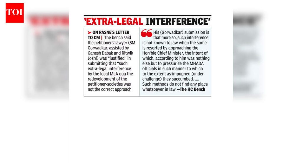 एचएसजी सोसायट्यांचे पुनर्विकास रखडल्याबद्दल मुंबई उच्च न्यायालयाने म्हाडाच्या अधिकाऱ्यांना फटकारले